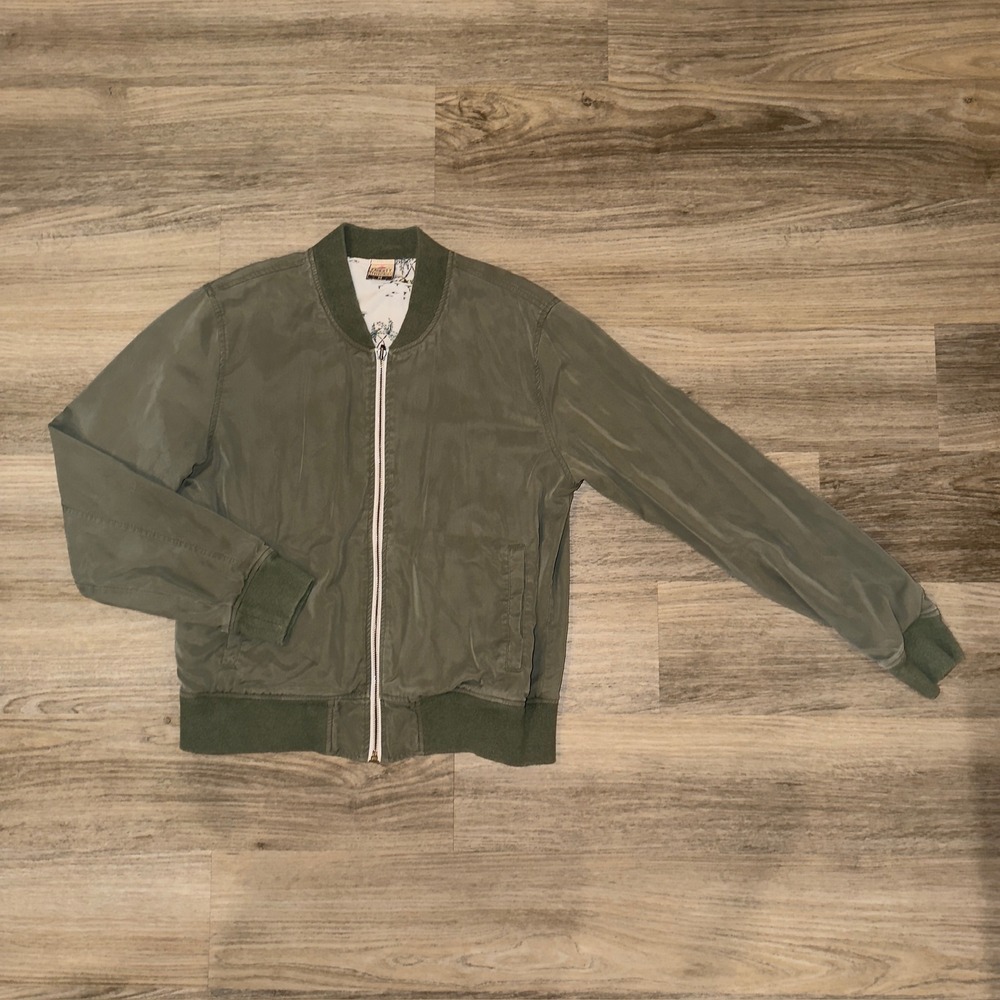 Faherty Reversible Bomber Jacket Olive Palm Print Mens Medium